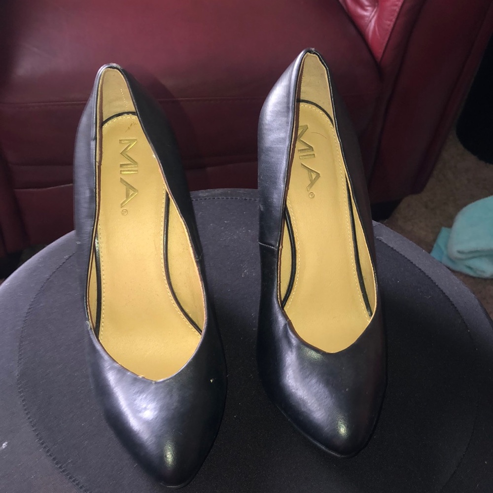 Black leather heels
